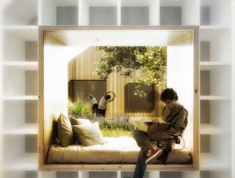 Cancer Counseling Center, D&aacute;nsko, průhled do atria