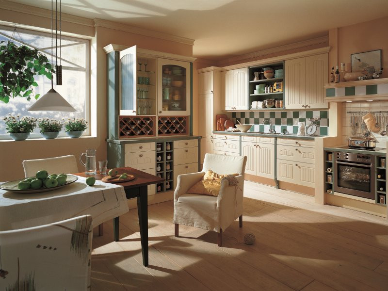 interiér dřevostavby venkovský styl