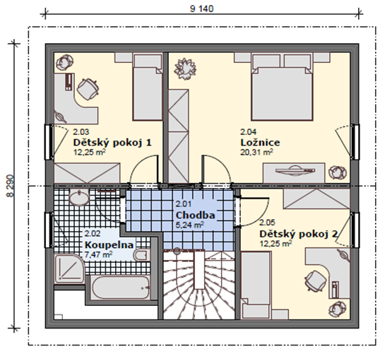 Půdorys domu č. 122 - varianta 2 - patro