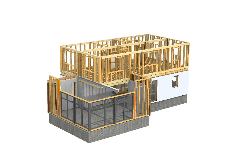 3D počítačový model kostrukce dřevostavby