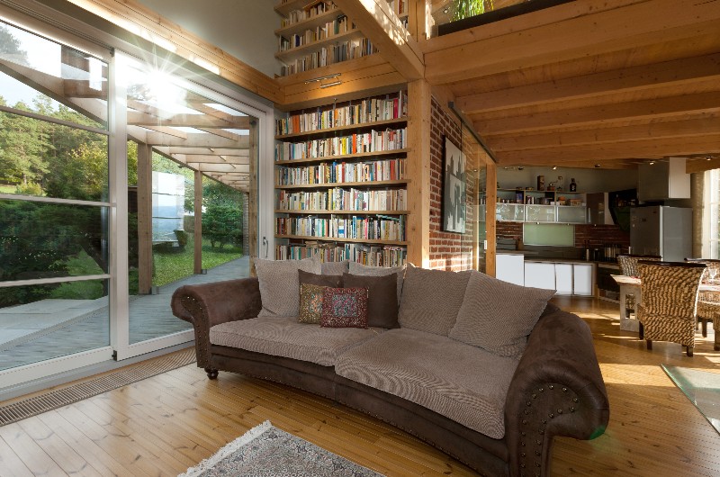 zděná konstrukce v interiéru dřevostavby