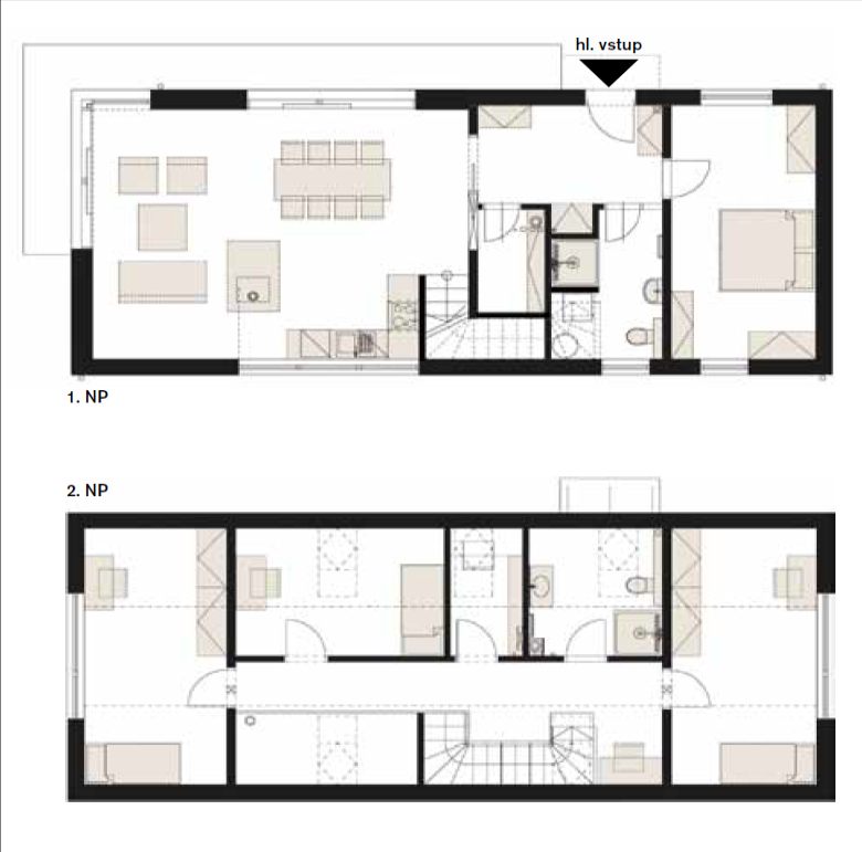 DrevoaStavby.cz | Tvarově čistá dřevostavba ve svažitém pozemku DrevoaStavby.cz Dřevostavba ve svažitém pozemku půdorysy