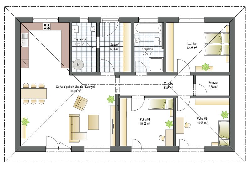 dřevostavba bungalov Luminoso - a pudorys