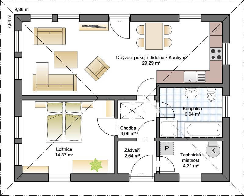 drevostavba-Bungalov-Line-60-haas-fertigbau-pudorys