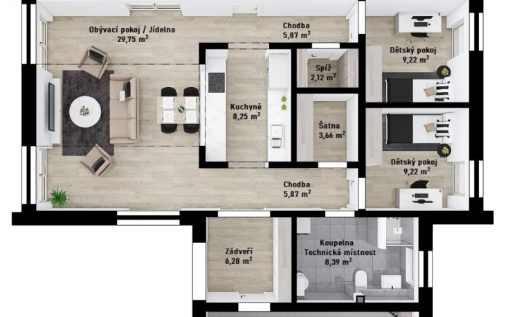 Scandic 3-126 vizualizace půdorysu