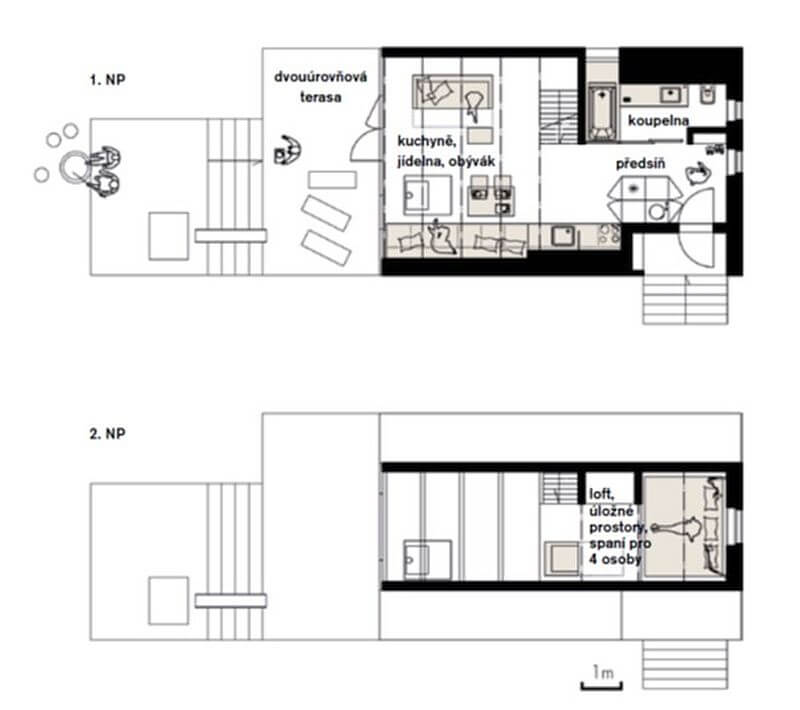 drevena-chata-v-lese-pudorys-1-a-2-NP