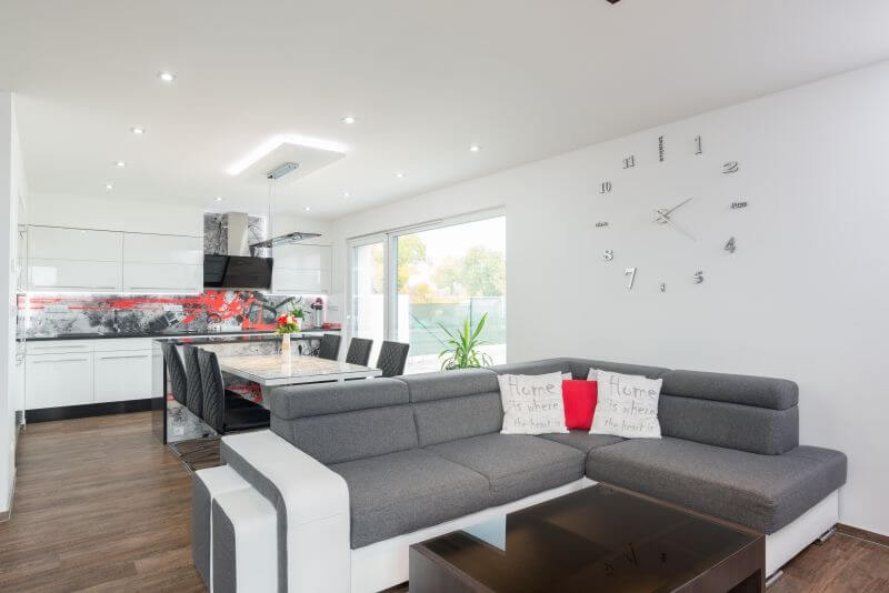 dřevostavba librantice obývací pokoj s kuchyní