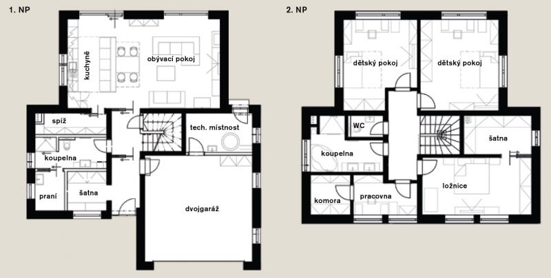 moderni-patrova-drevostavba-pudorysy