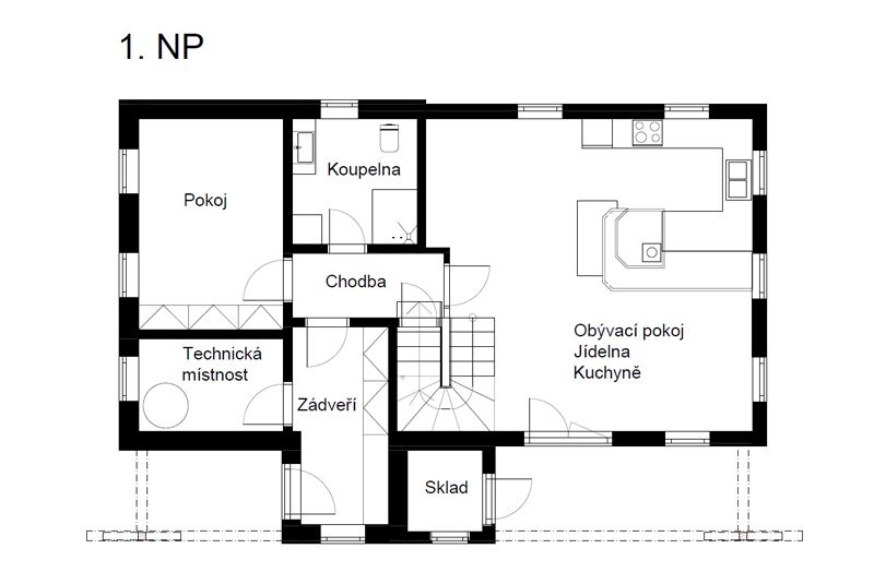 DrevoaStavby.cz Poloroubená chalupa s vůní borovice DrevoaStavby.cz Poloroubená chalupa s vůní borovice půdorys 1NP