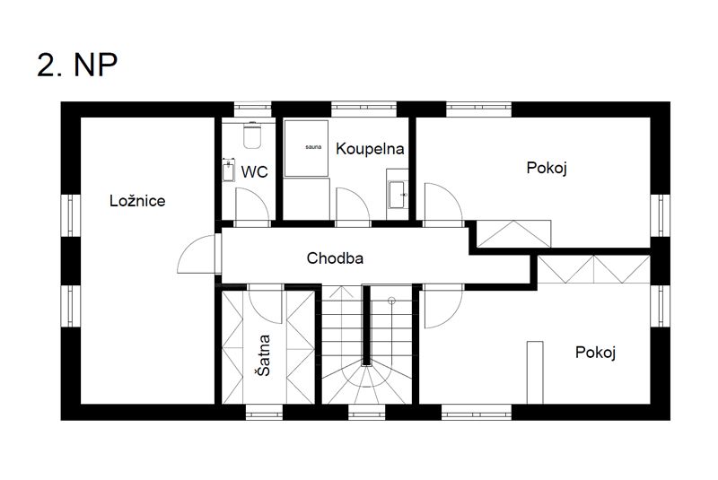 DrevoaStavby.cz Poloroubená chalupa s vůní borovice DrevoaStavby.cz Poloroubená chalupa s vůní borovice půdorys 2NP