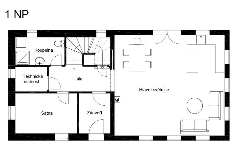 DrevoaStavby.cz | Poloroubenka v CHKO Kokoř&iacute;nsko půdorys 1NP