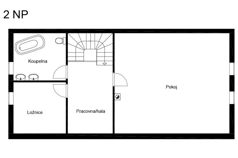 DrevoaStavby.cz | Poloroubenka v CHKO Kokoř&iacute;nsko půdorys 2NP