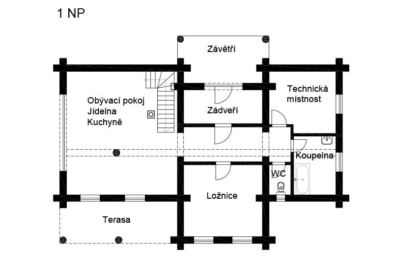 DrevoaStavby.cz | Půdorys 1NP