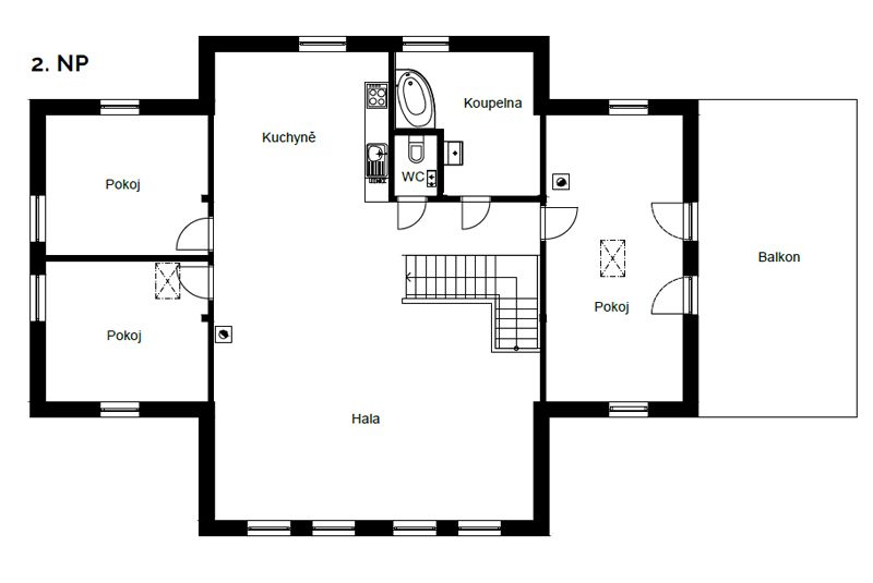 DrevoaStavby.cz Srub mezi duby půdorys 2NP