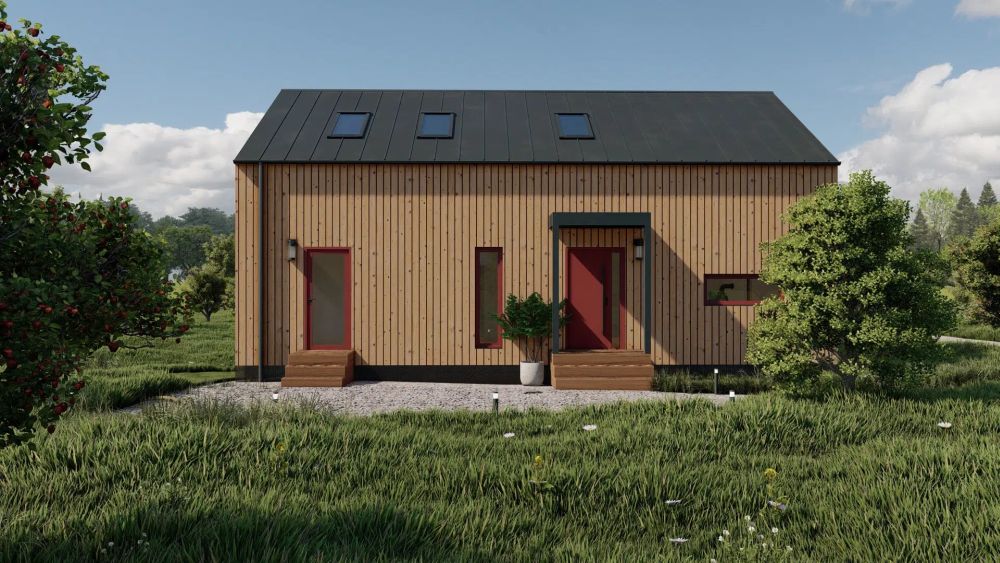 Modulov&aacute; dřevostavba - RD dvojmodul atyp se sedlovou střechou