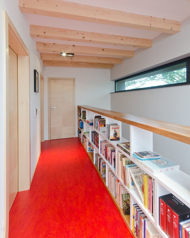 navsteva-drevostavby-extravagantni-kvadr-s-kamny-na-truc-prodesi-domesi-interier-chodba-knihovna