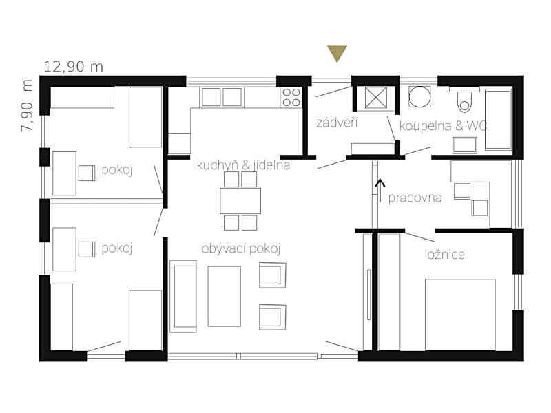 Panelová dřevostavba na klíč Jubileum Profi 87 ATRIUM - půdorys panelova-drevostavba-jubileum-profi-87-atrium-pudorys